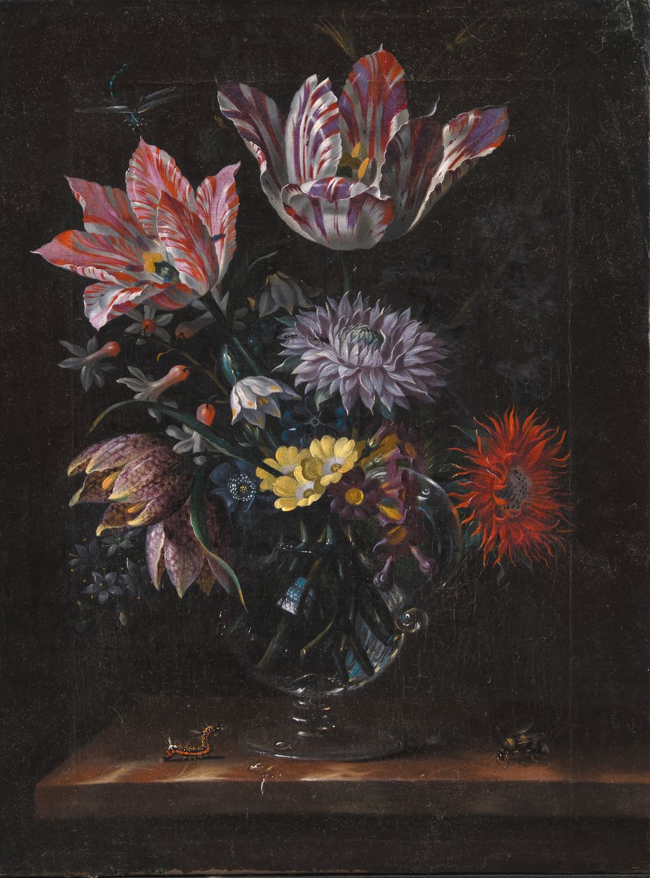 Een glazen vaas met bloemen door Jacob Marrel