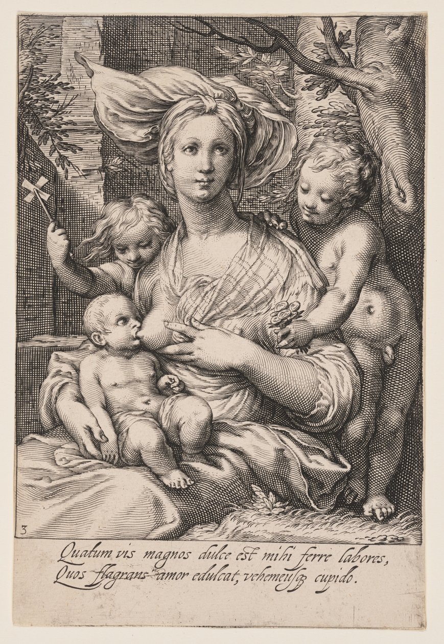 Liefdadigheid, uit De Zeven Deugden door Jacob Matham