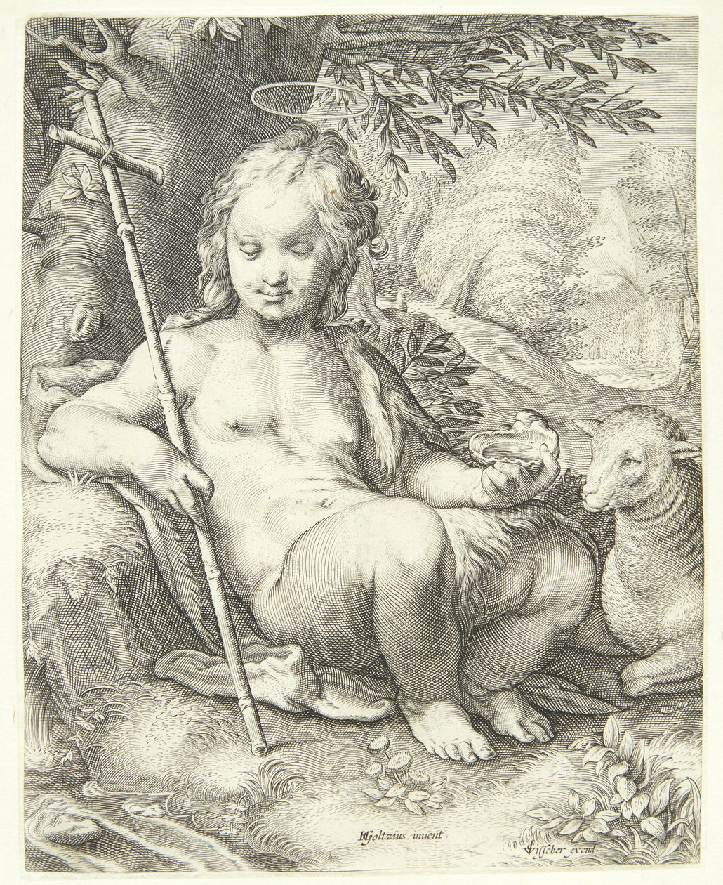 Johannes de Doper in de wildernis door Jacob Matham
