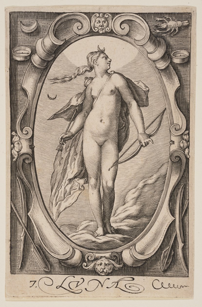 Luna, van De zeven planeten door Jacob Matham