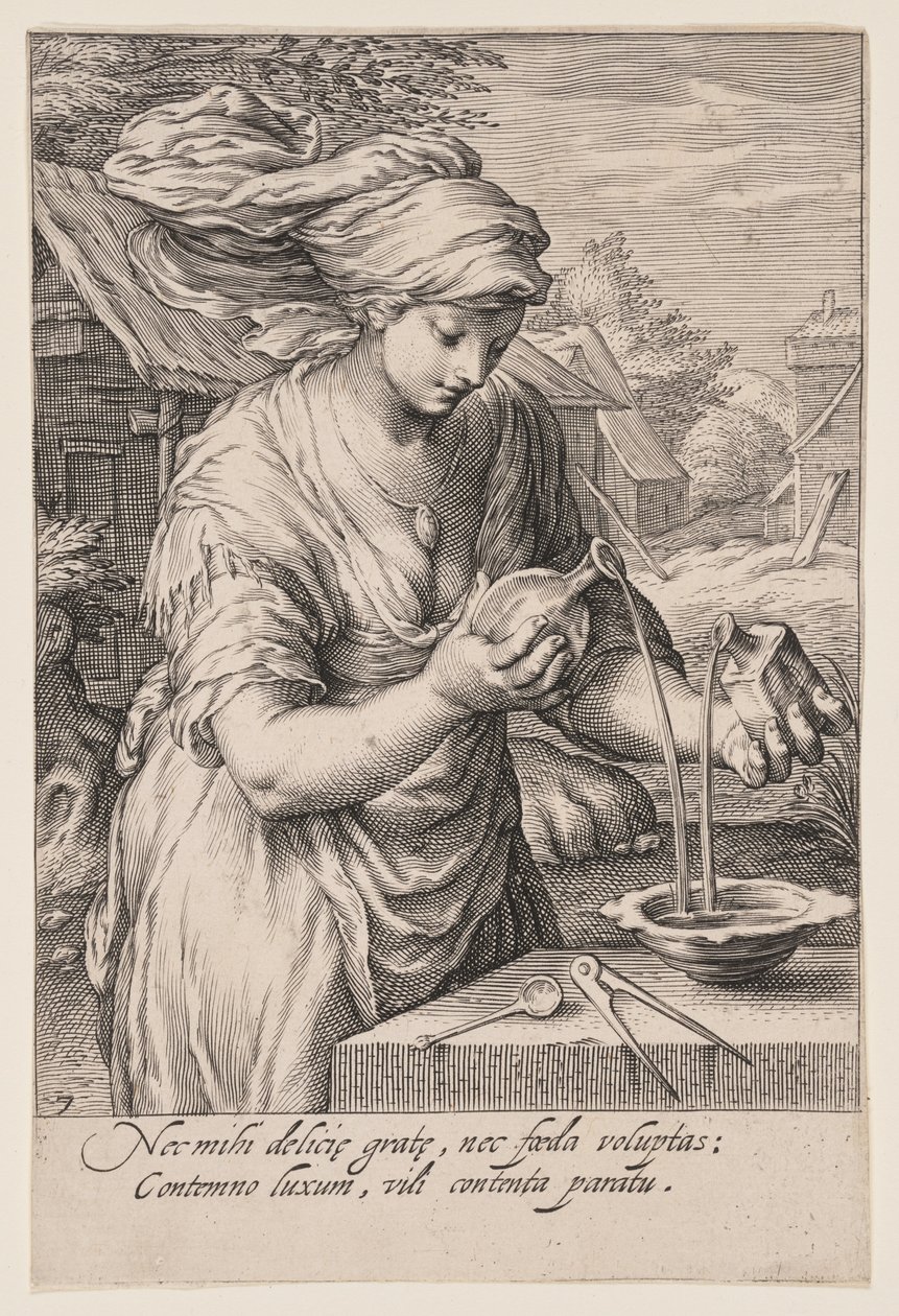 Matigheid, uit De zeven deugden door Jacob Matham