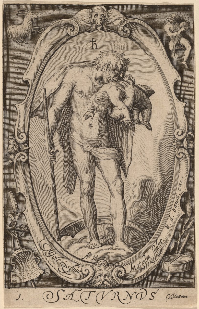 Saturnus door Jacob Matham after Hendrik Goltzius
