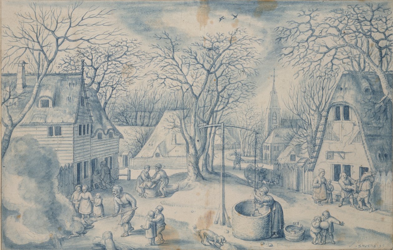 Een Dorpsscène: Winter, 16e eeuw door Jacob Savery I