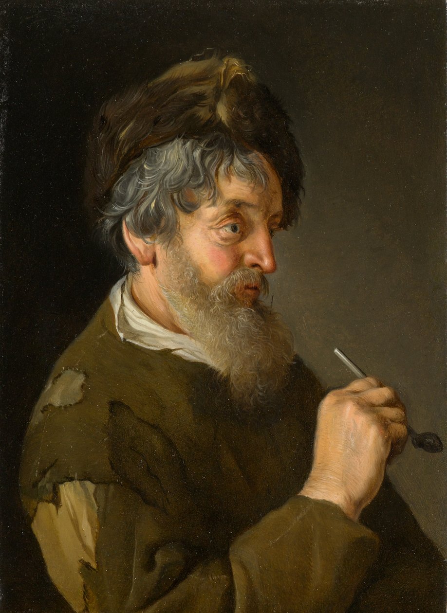 Een bebaarde man met een pijp door Jacob Toorenvliet