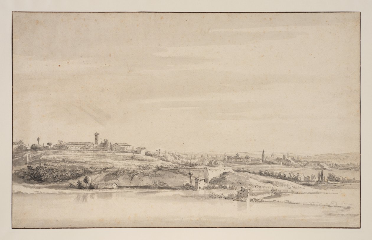 Uitzicht nabij Rome met de Tiber door Jacob de Heusch