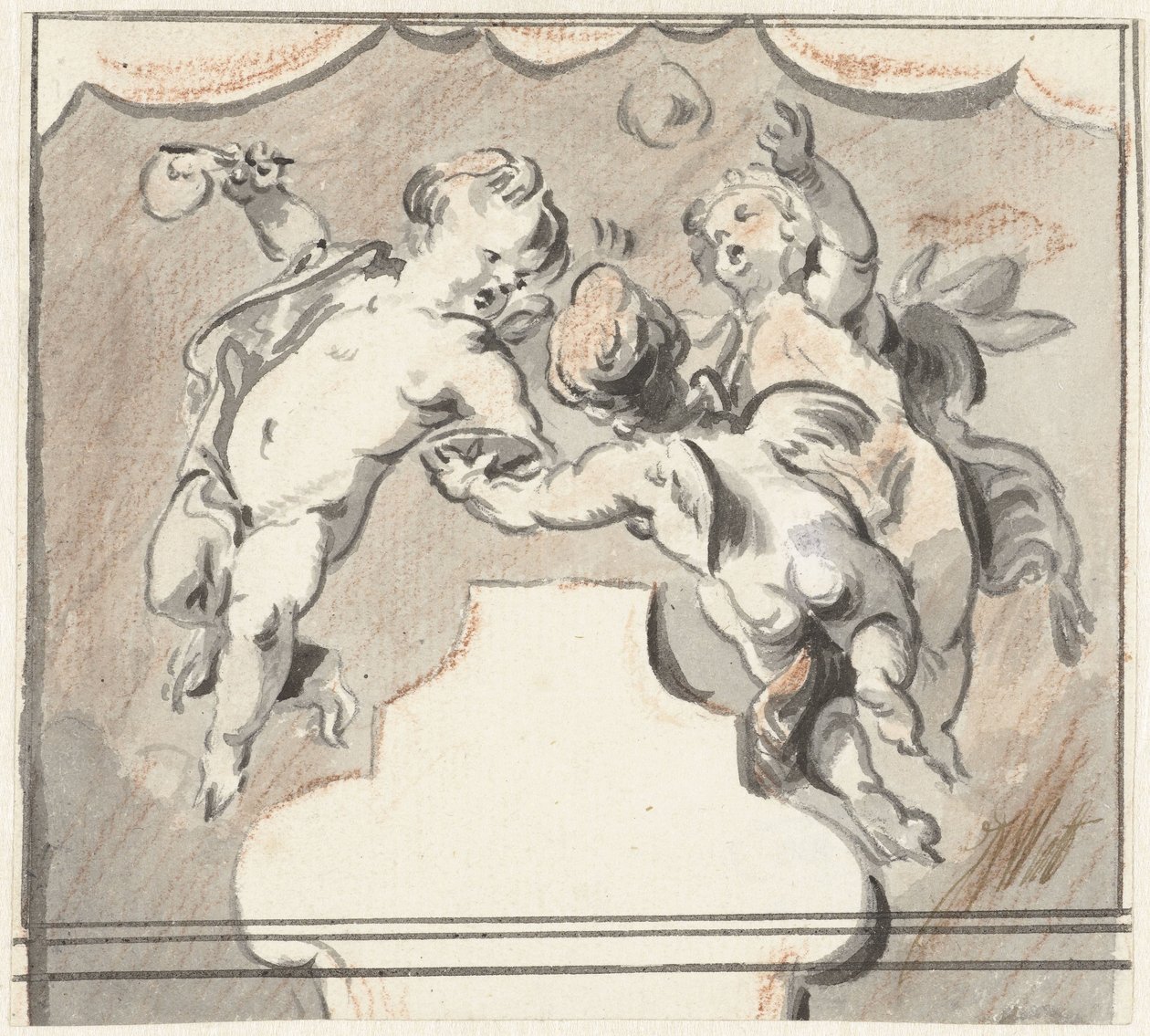 Drie zwevende putti door Jacob de Wit