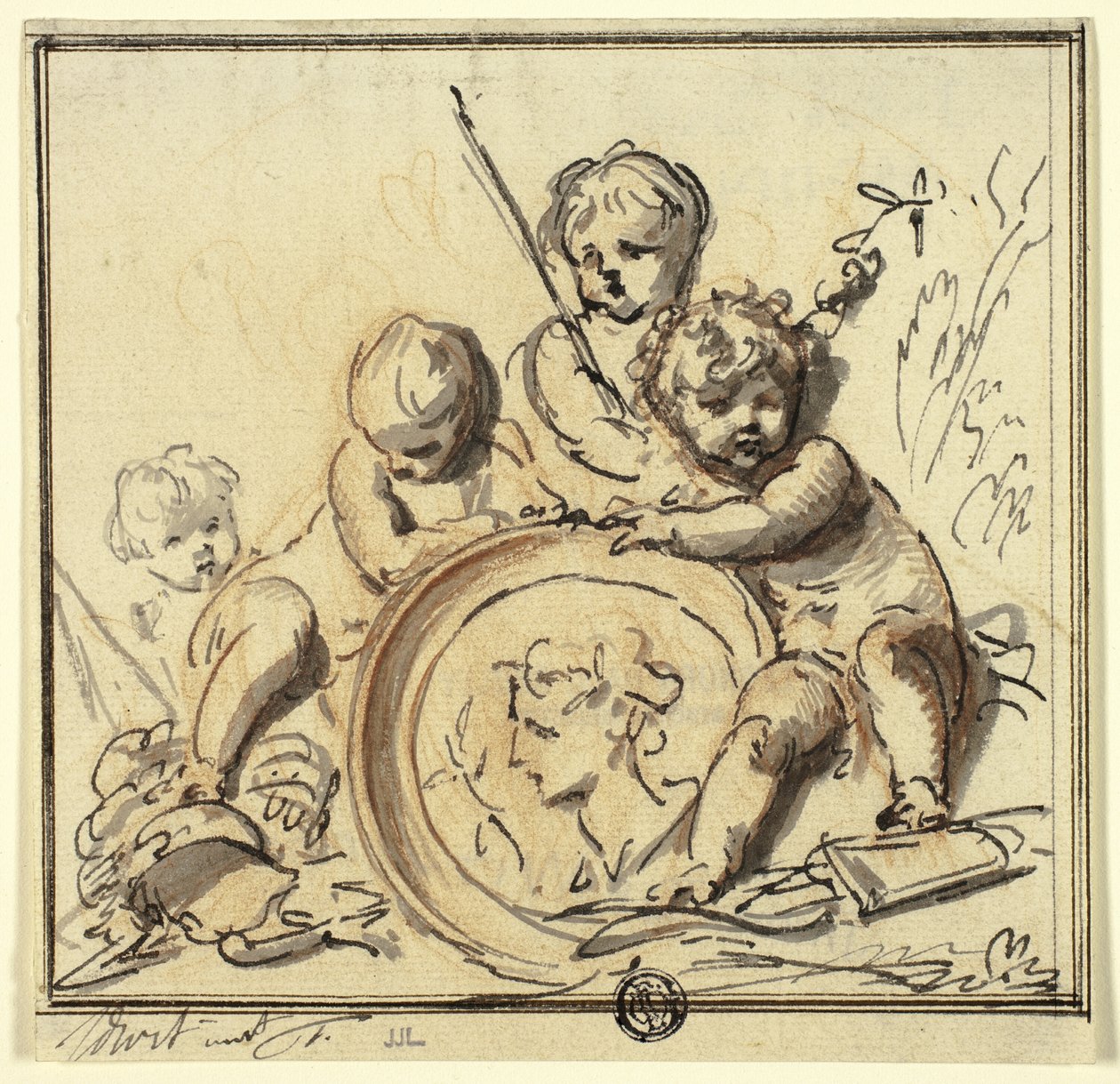 Putti met Medaillon door Jacob de Wit