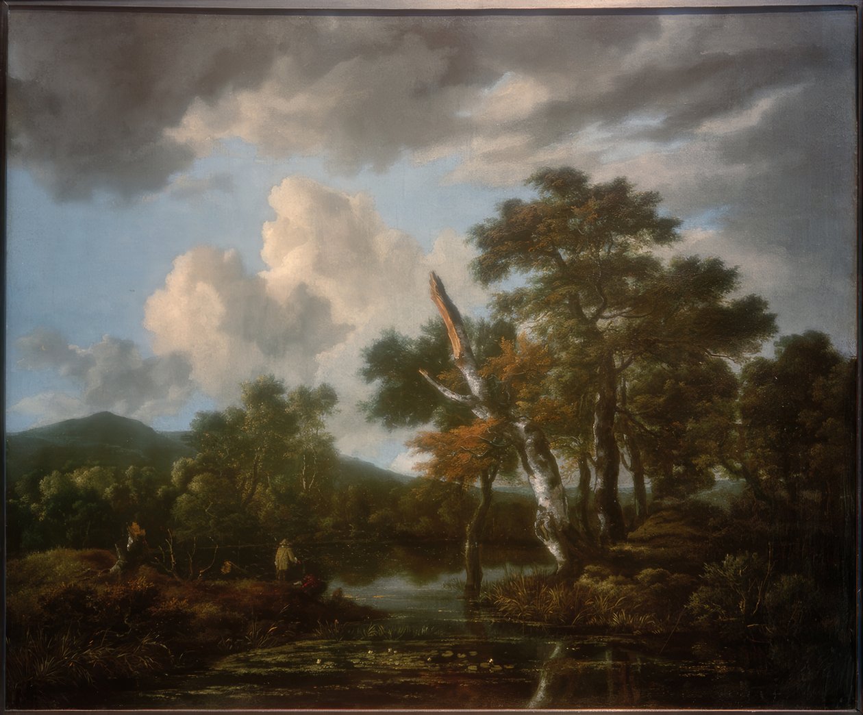 Boslandschap met een vijver door Jacob van Ruisdael