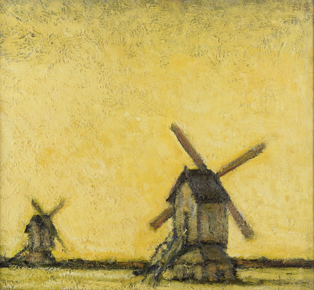 Landschap met twee windmolens, ca. 1900 door Jacobs Smits