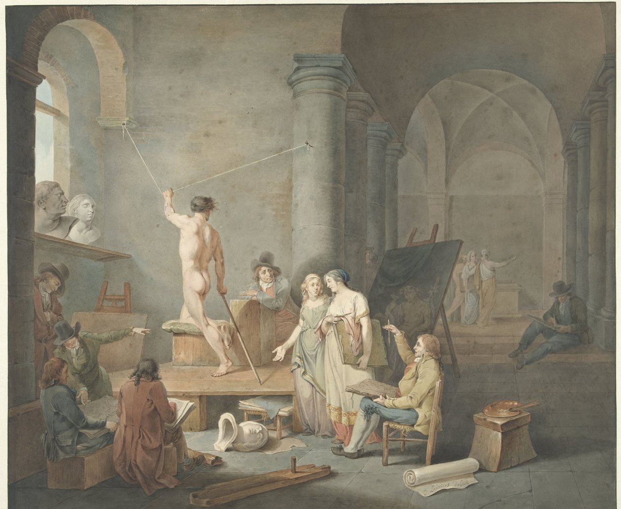 Modeltekenen in een oud gebouw door Jacobus Johannes Lauwers