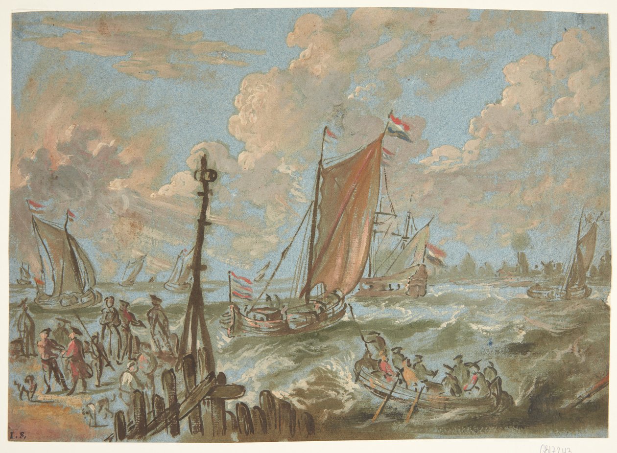 Haven met schepen onder zeil door Jacobus Storck