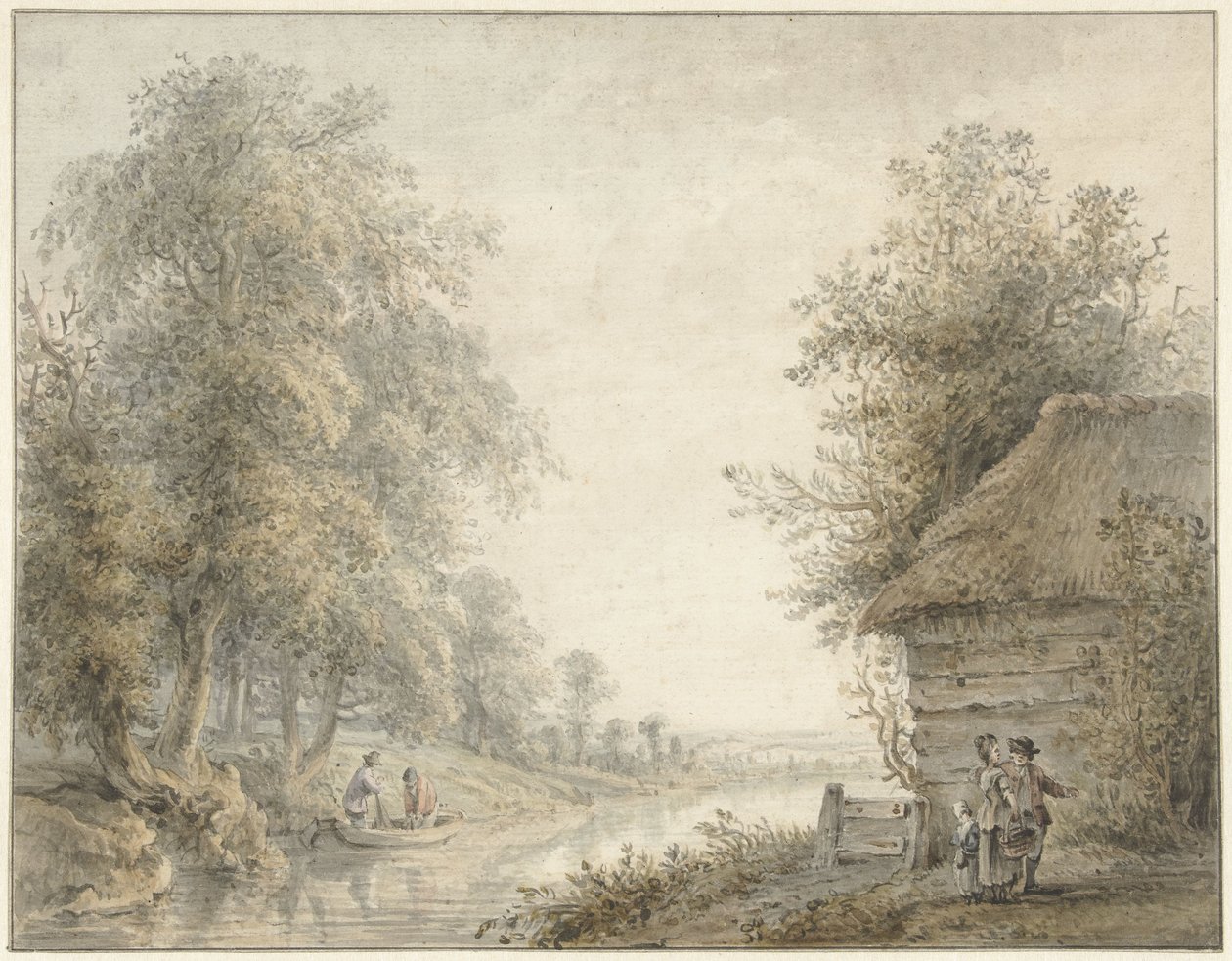 Boerenschuur bij een vaart aan een boszoom door Jacobus Versteegen