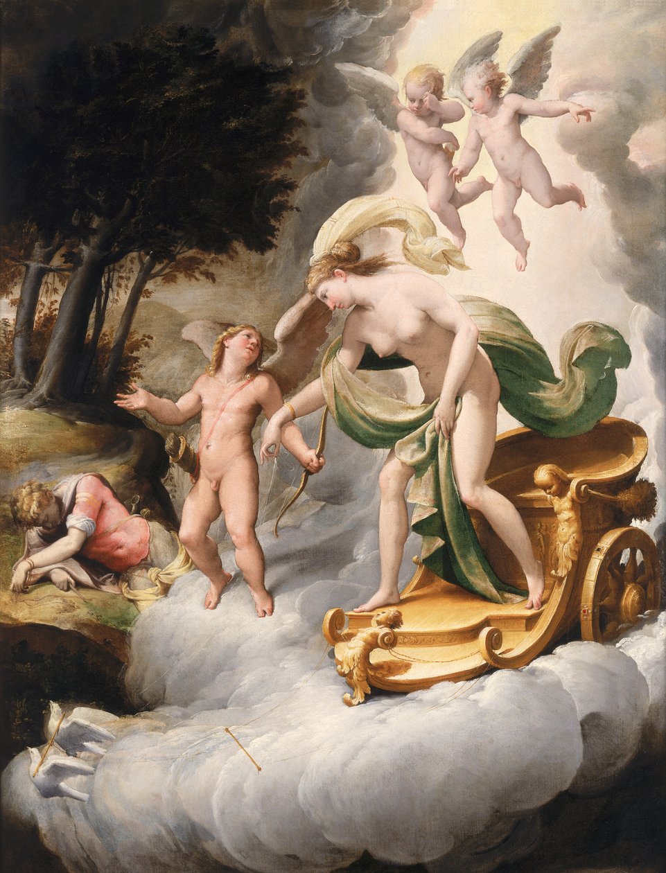 Venus geleid door Cupido naar de dode Adonis door Jacopo Ianguidi Bertoia