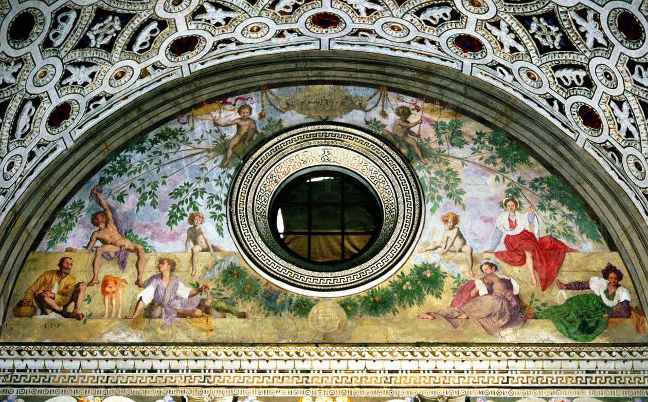 Lunet uit het interieur van de villa, Vertumnus en Pomona door Jacopo Pontormo