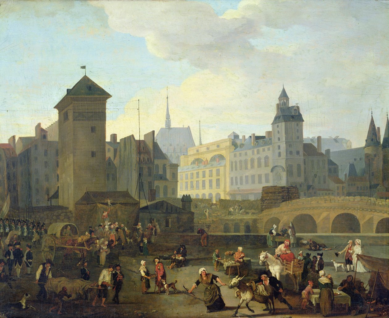 Quai de Gesvres, het Palais en de Notre Dame-pomp, c.1791 door Jacques Albert Senave