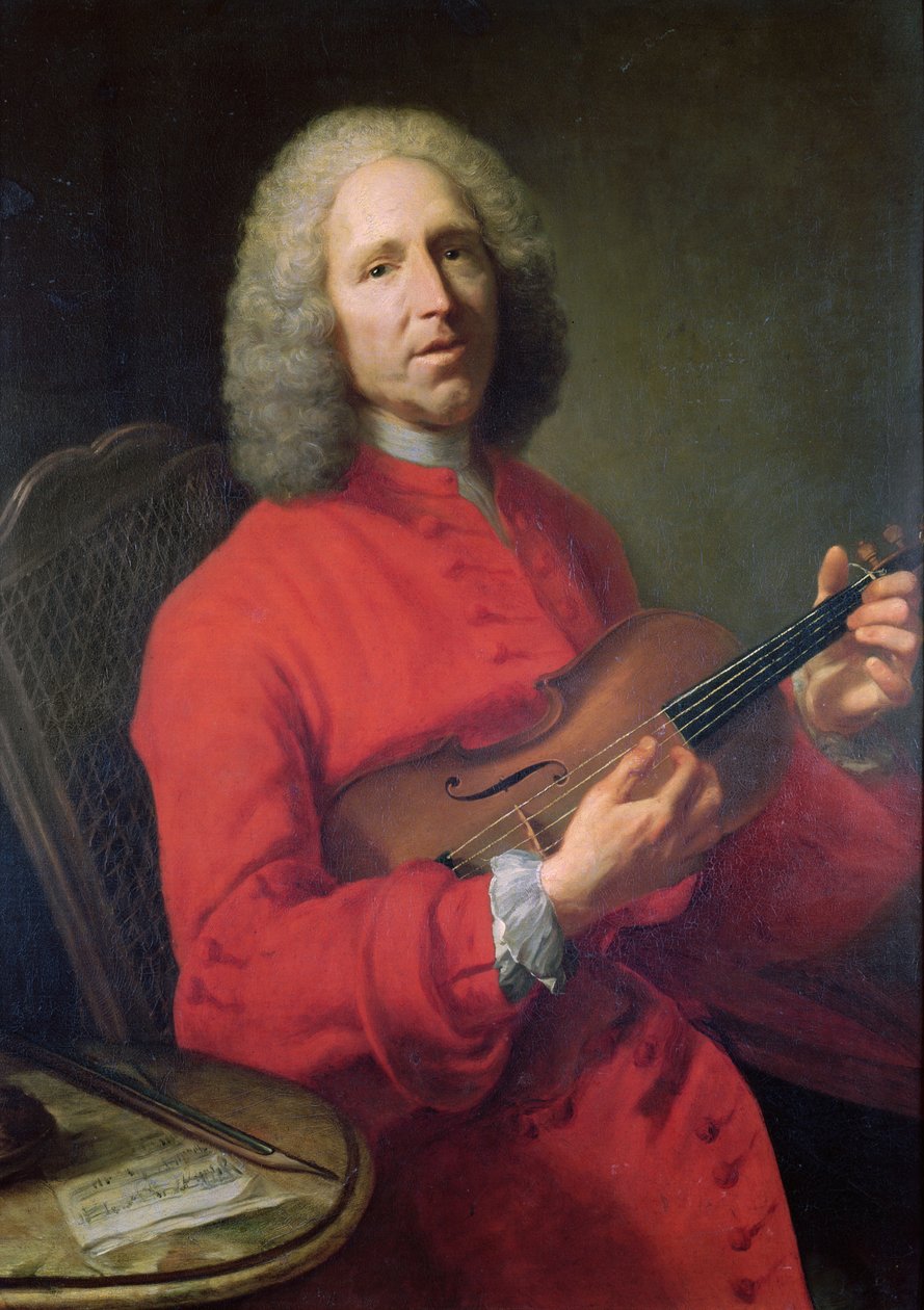 Jean-Philippe Rameau (1683-1764) met een viool door Jacques Andre Joseph Camelot Aved