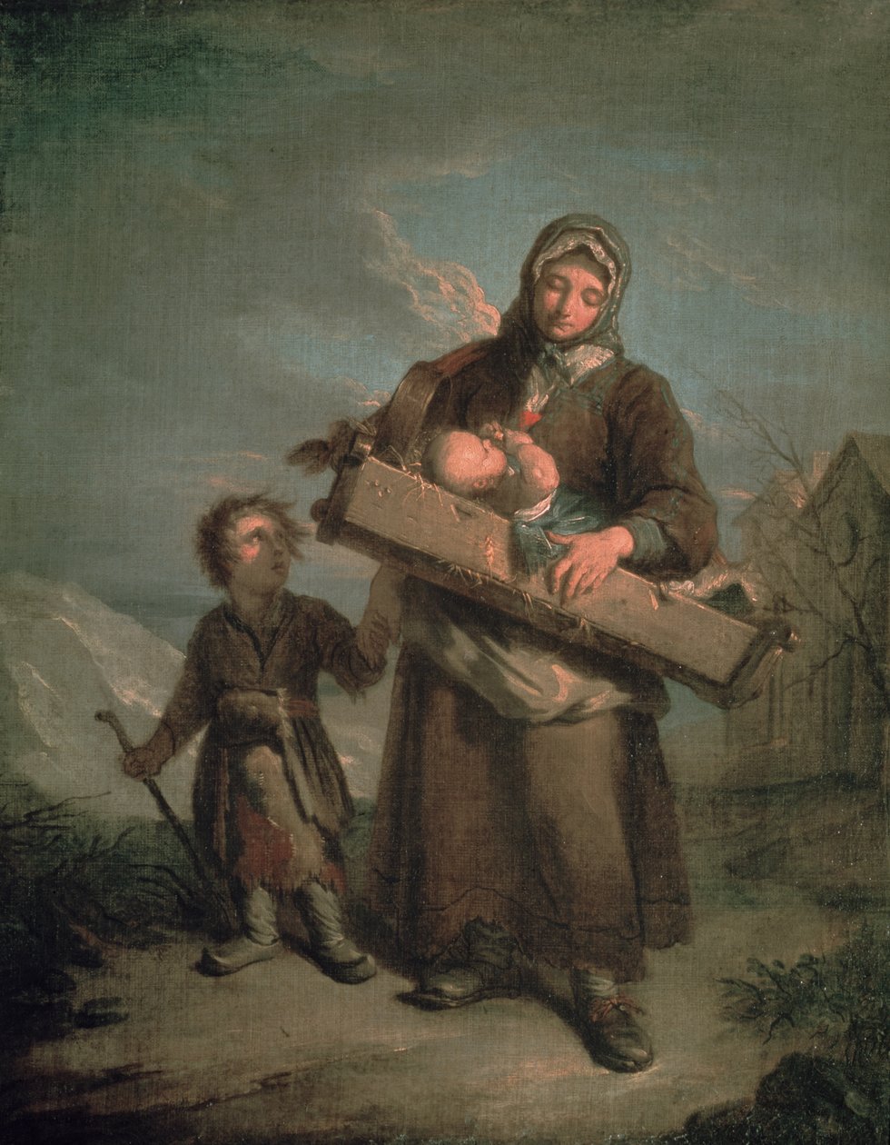 Arme vrouw met kinderen door Jacques Dumont