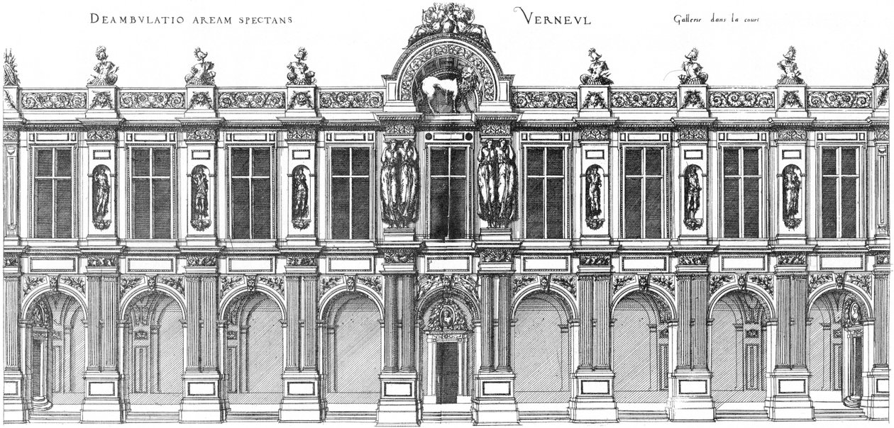 Gravure uit Le premier volume des plus excellents Bastiments de France door Jacques I Androuet du Cerceau door Jacques I Androuet du Cerceau