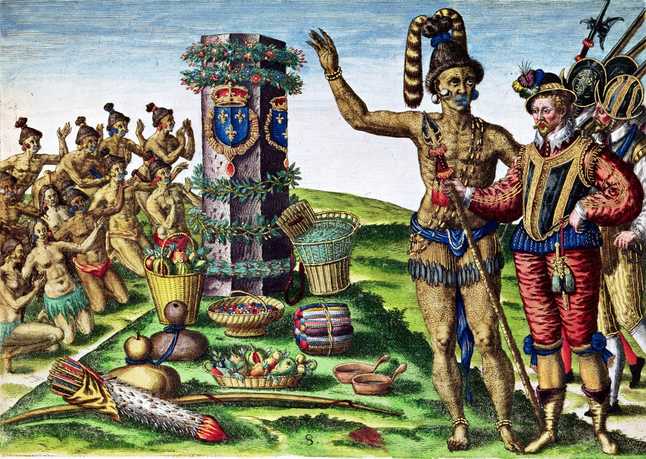 Rene Goulaine de Laudonniere (ca. 1529-82) en Chief Athore voor de Ribault-kolom, uit 