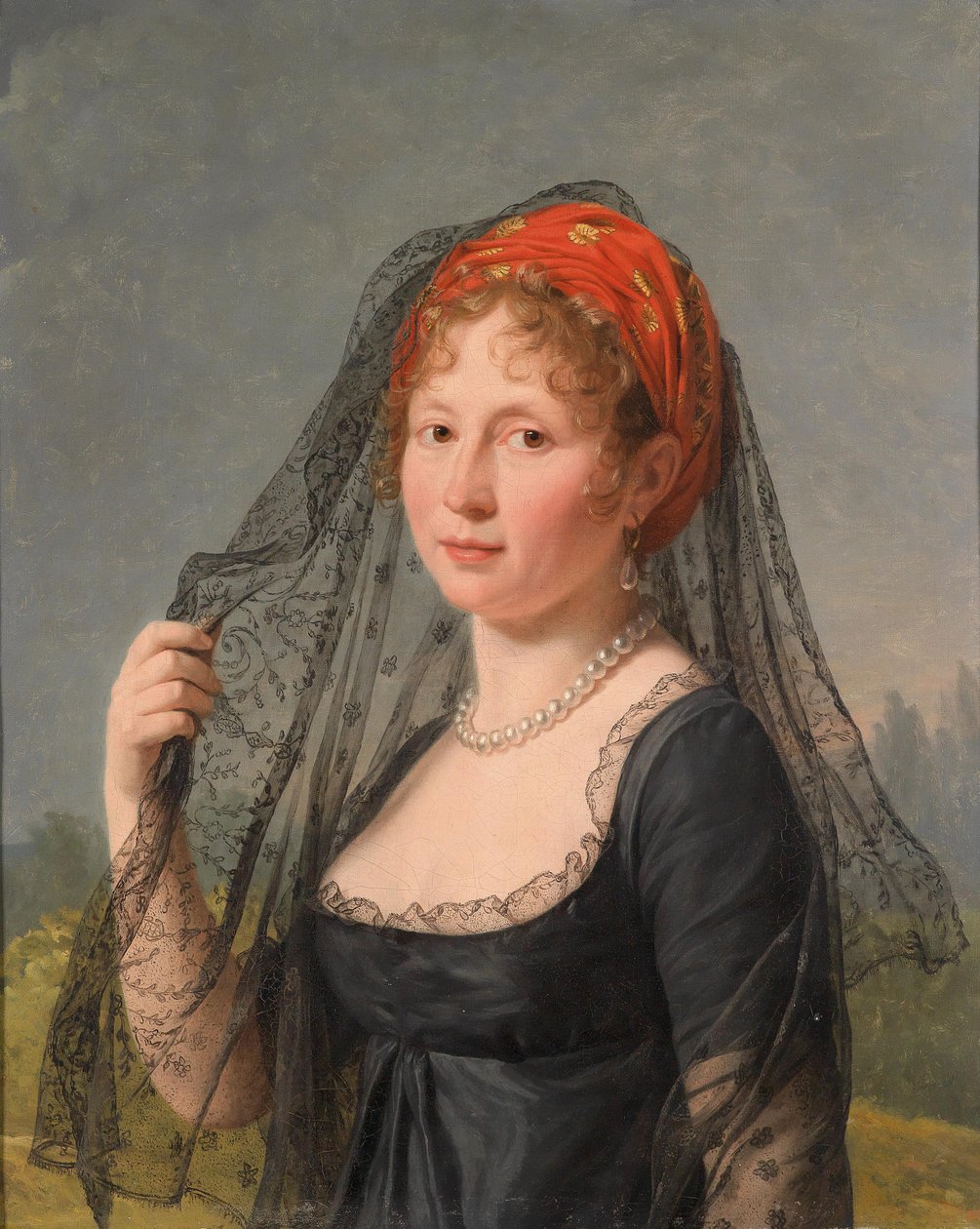Portret van een dame in het zwart door Jacques Louis David