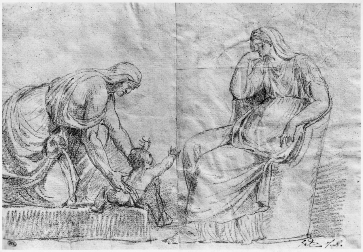 Gynaeceum scène (pierre noire op papier) door Jacques Louis David
