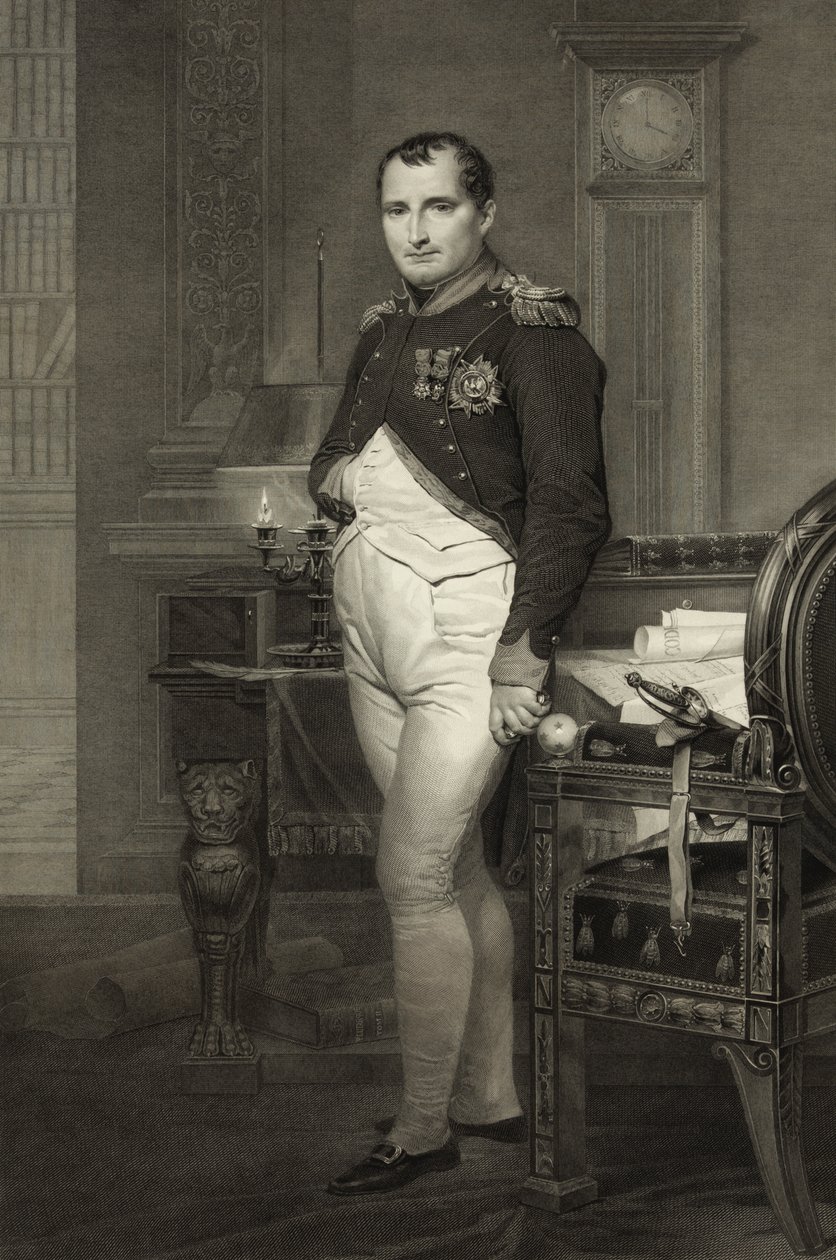 Napoleon I in zijn studeerkamer, gegraveerd door Jean Nicholas Laugier door Jacques Louis David