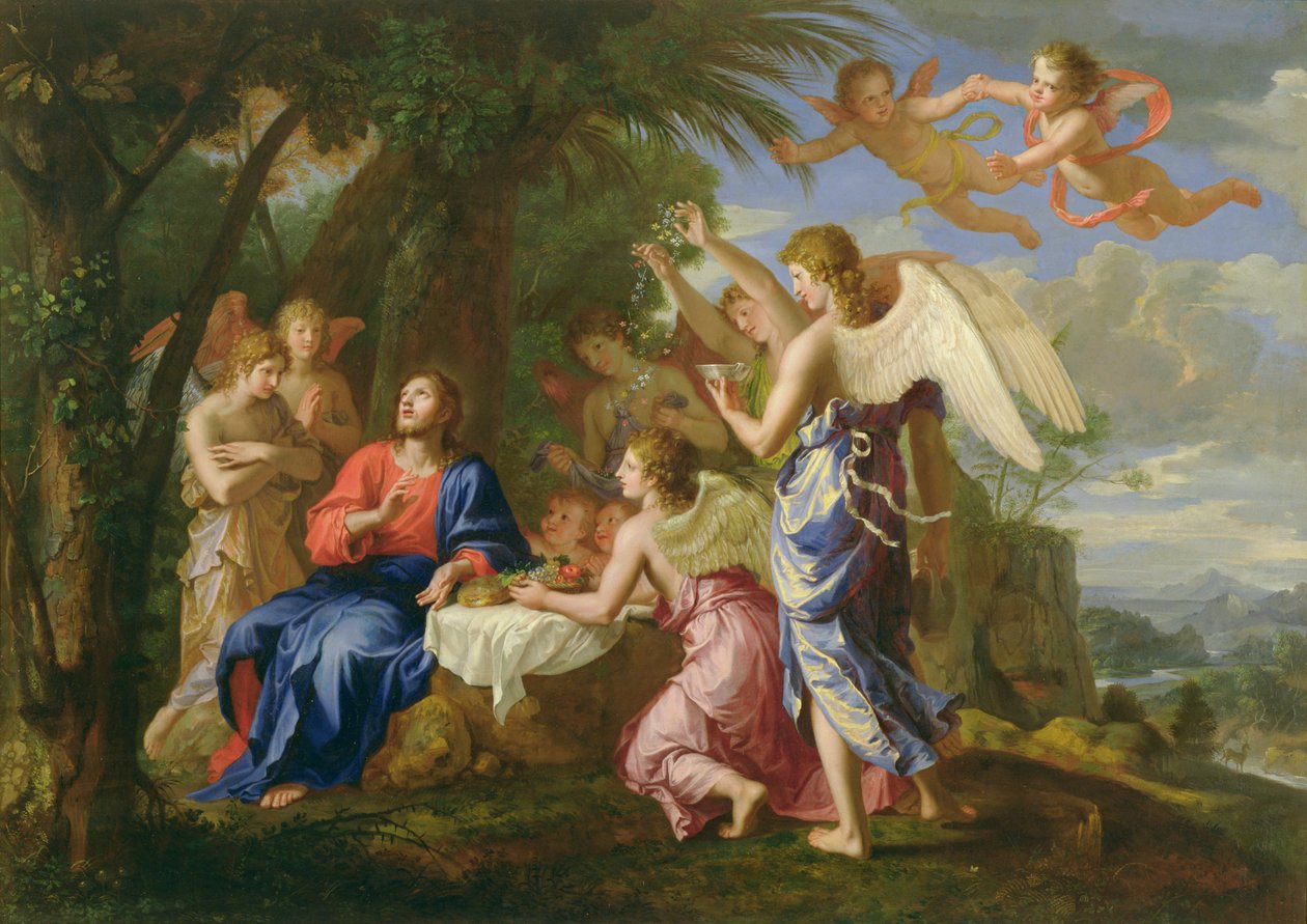 Christus Bediend door de Engelen door Jacques Stella
