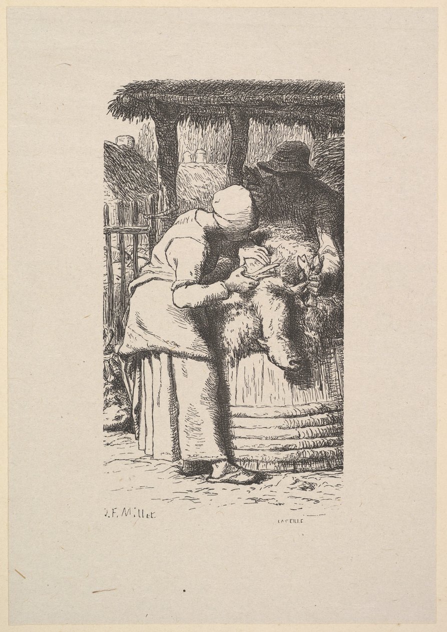 Schapenscheren, 1853 door Jacques Adrien Lavieille