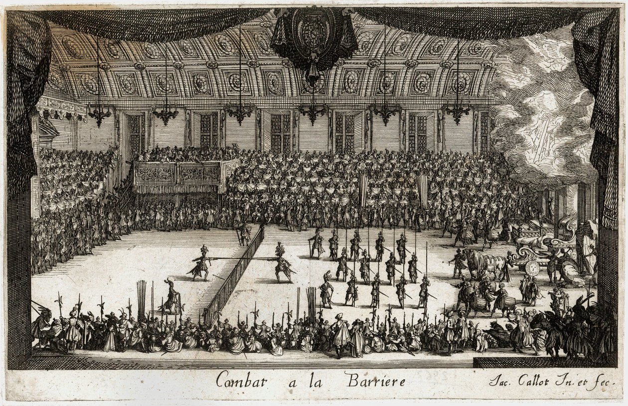 Combat a la barriere: het toernooi ... (gravure) door Jacques Callot