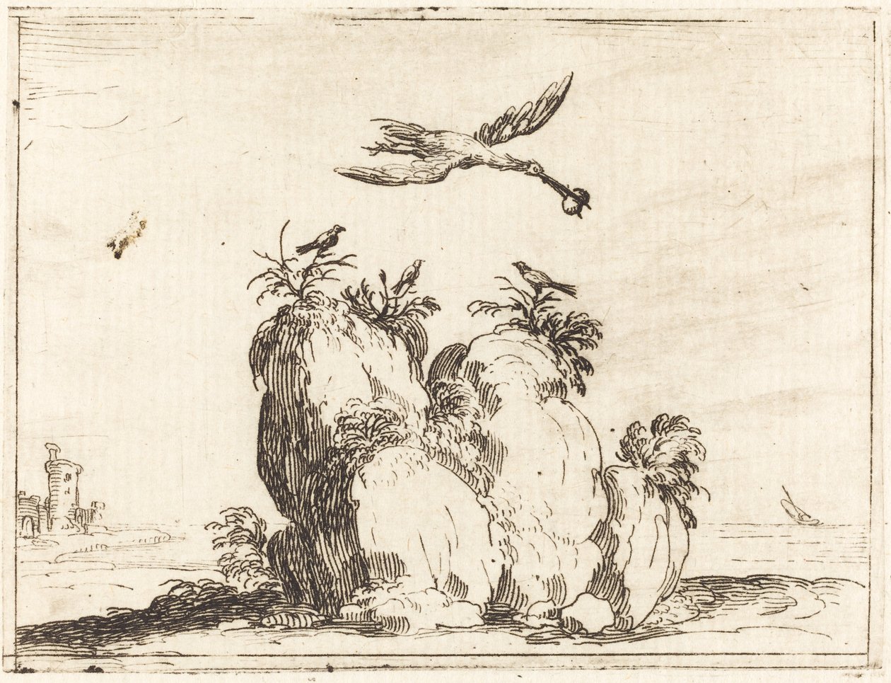 Vliegende Kraanvogel door Jacques Callot
