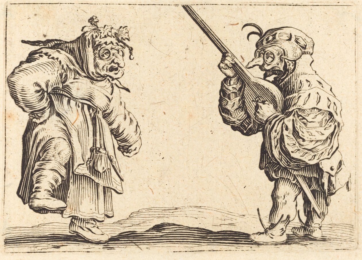 Dansers met luit, ca. 1622 door Jacques Callot