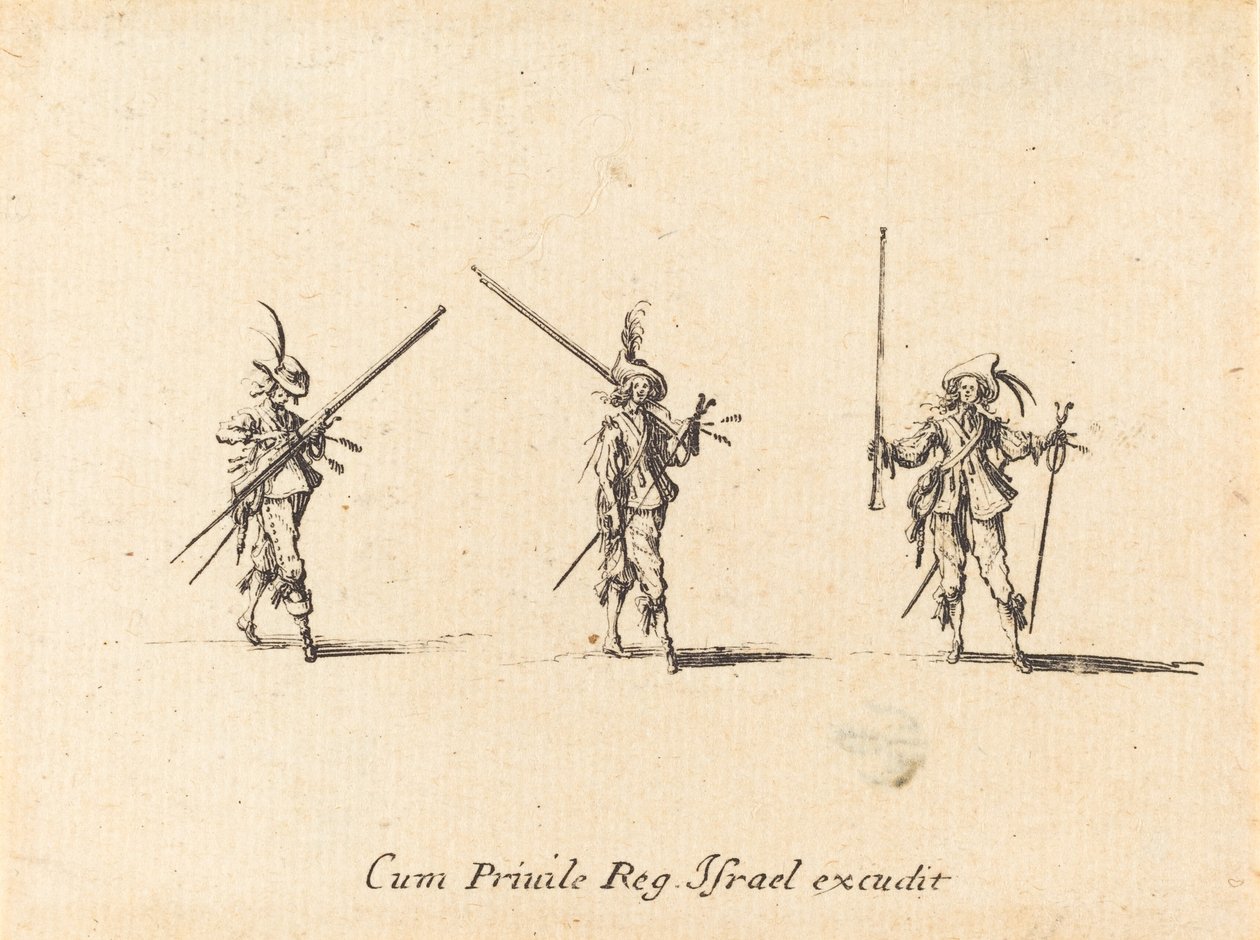 Oefening met het musket door Jacques Callot