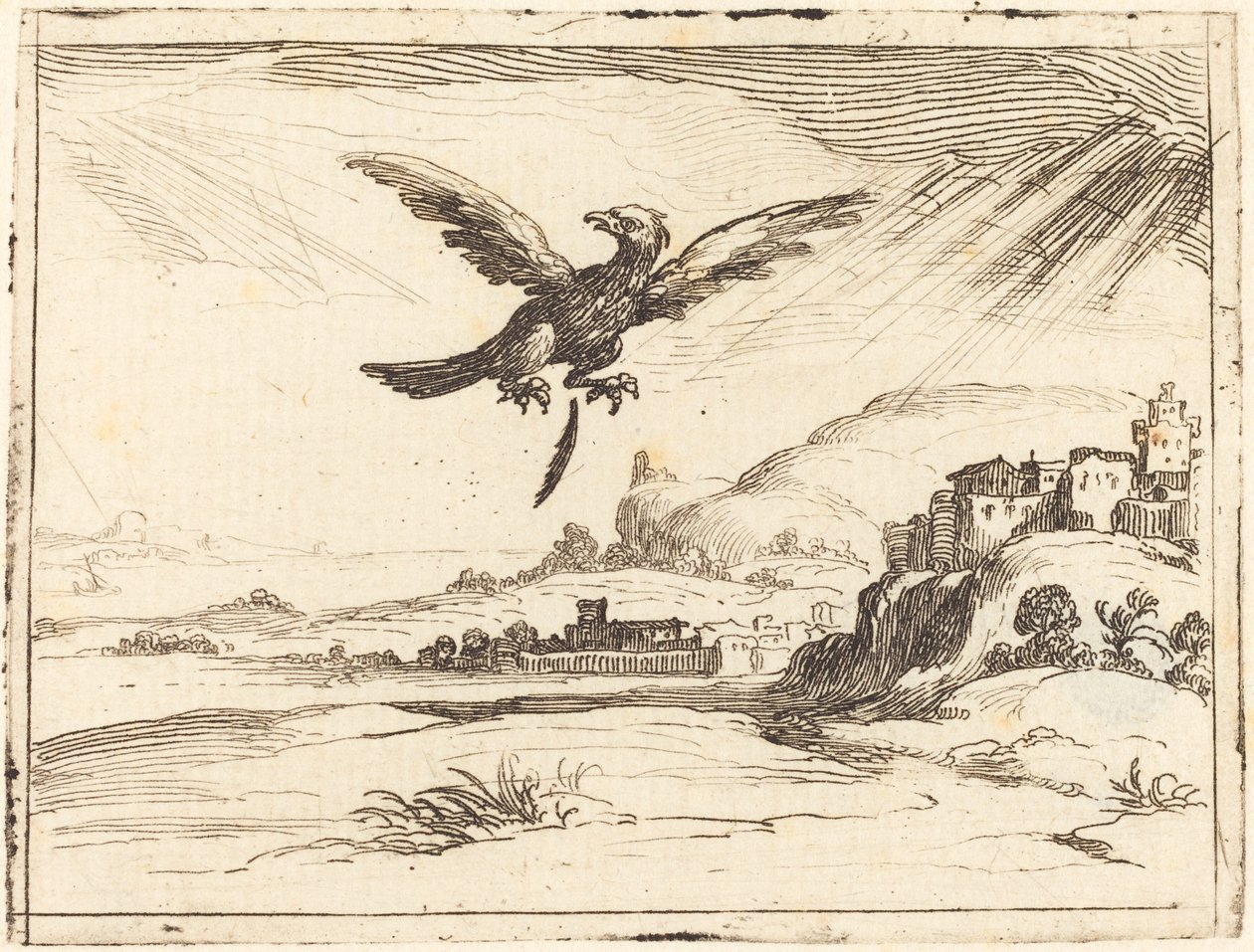 Adelaar verliest een oude veer, 1628 door Jacques Callot