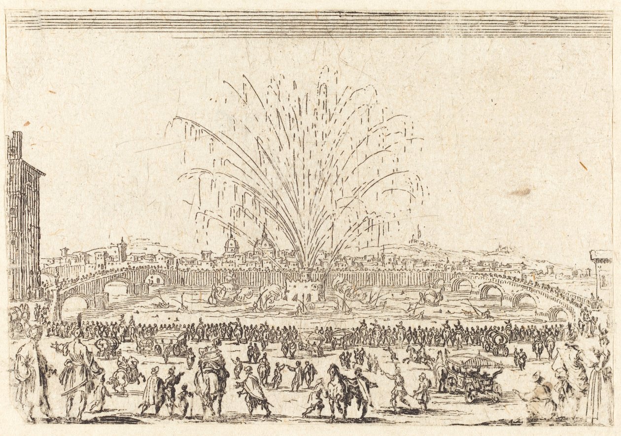 Vuurwerk op de Arno, Florence door Jacques Callot