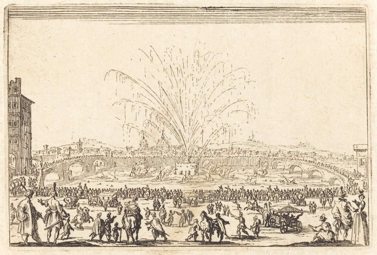 Vuurwerk op de Arno, Florence door Jacques Callot