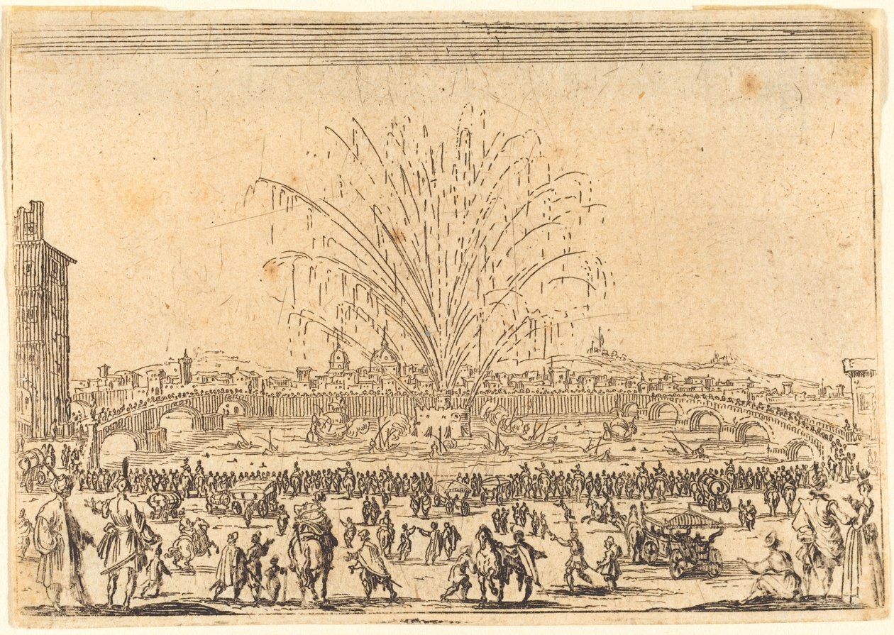 Vuurwerk op de Arno, Florence door Jacques Callot