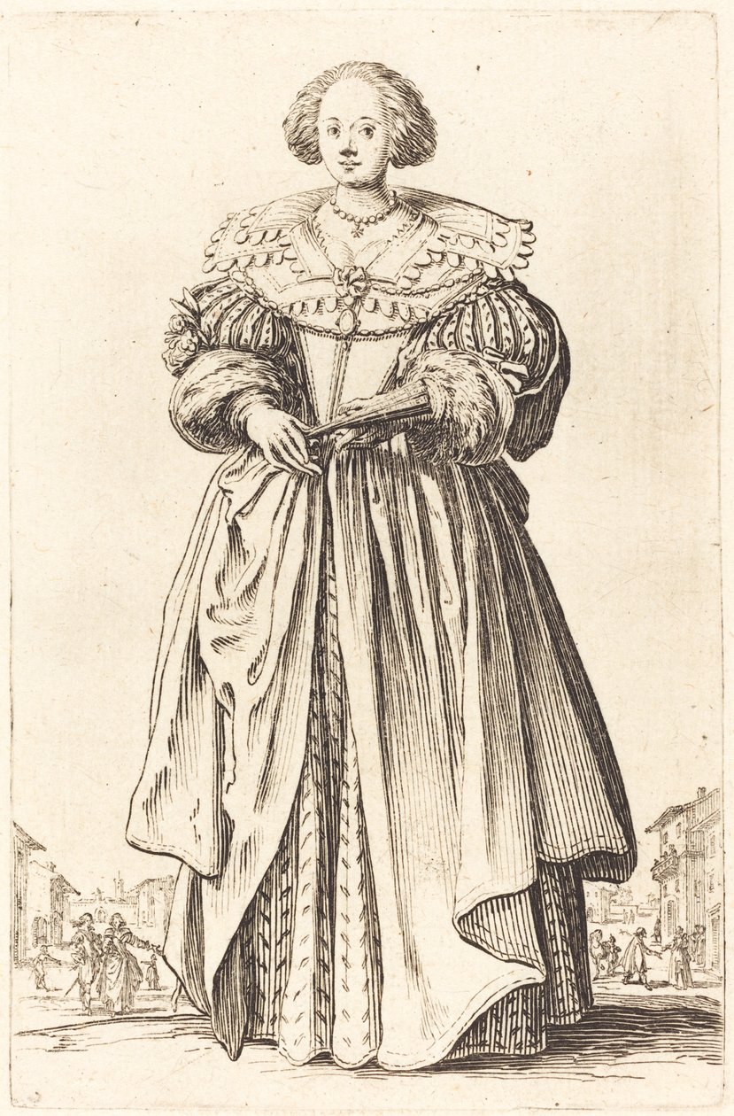 Adellijke vrouw met waaier door Jacques Callot