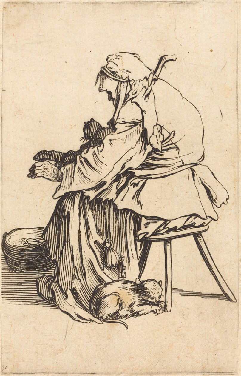 Oude Vrouw met Katten door Jacques Callot