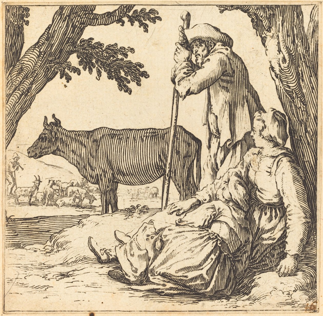 Boerenpaar met koe door Jacques Callot