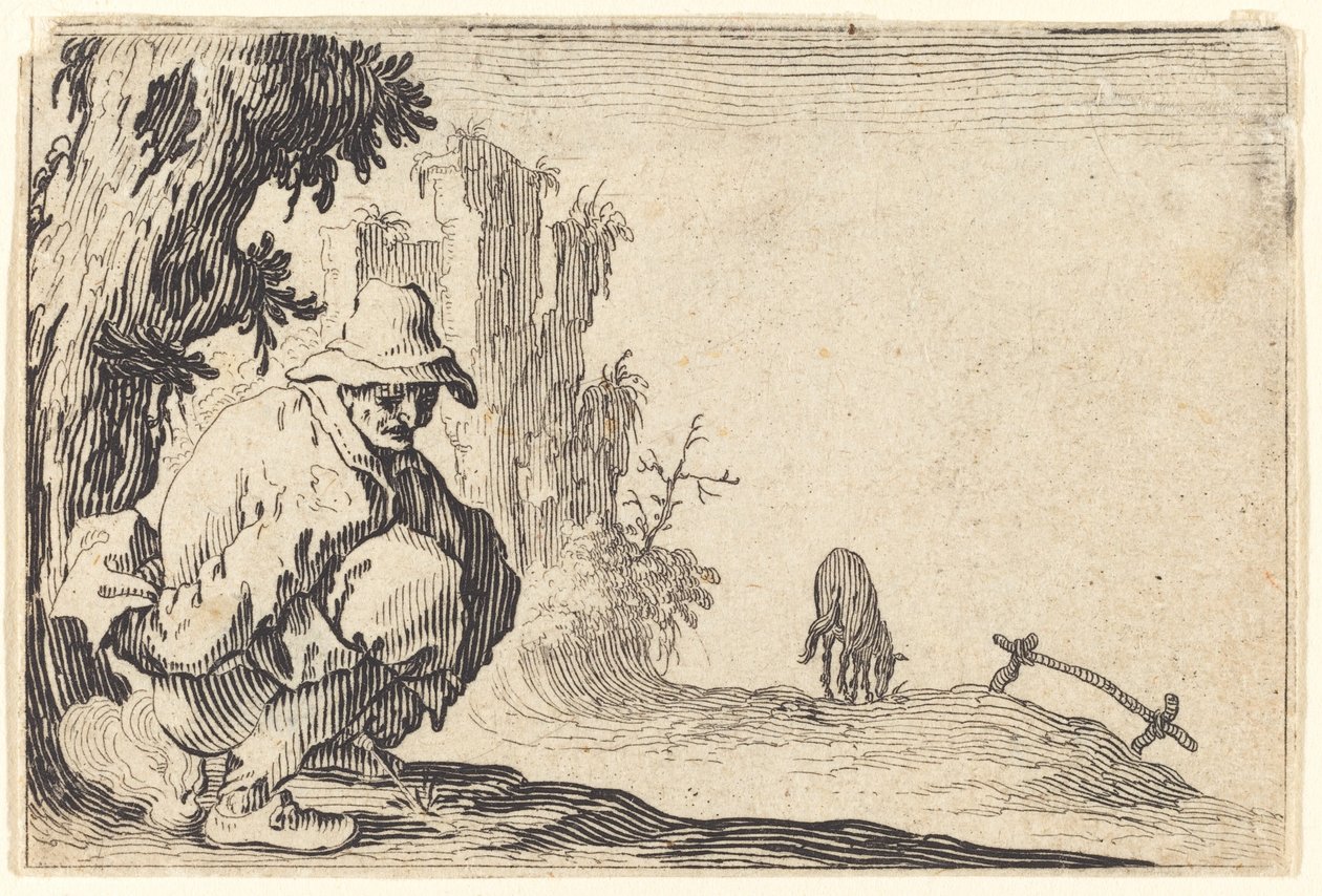 Boer die zijn behoefte doet door Jacques Callot