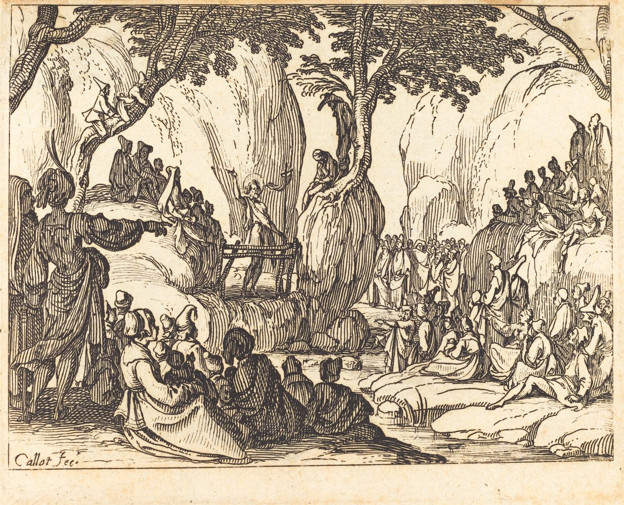 Sint Johannes Predikend in de Woestijn door Jacques Callot