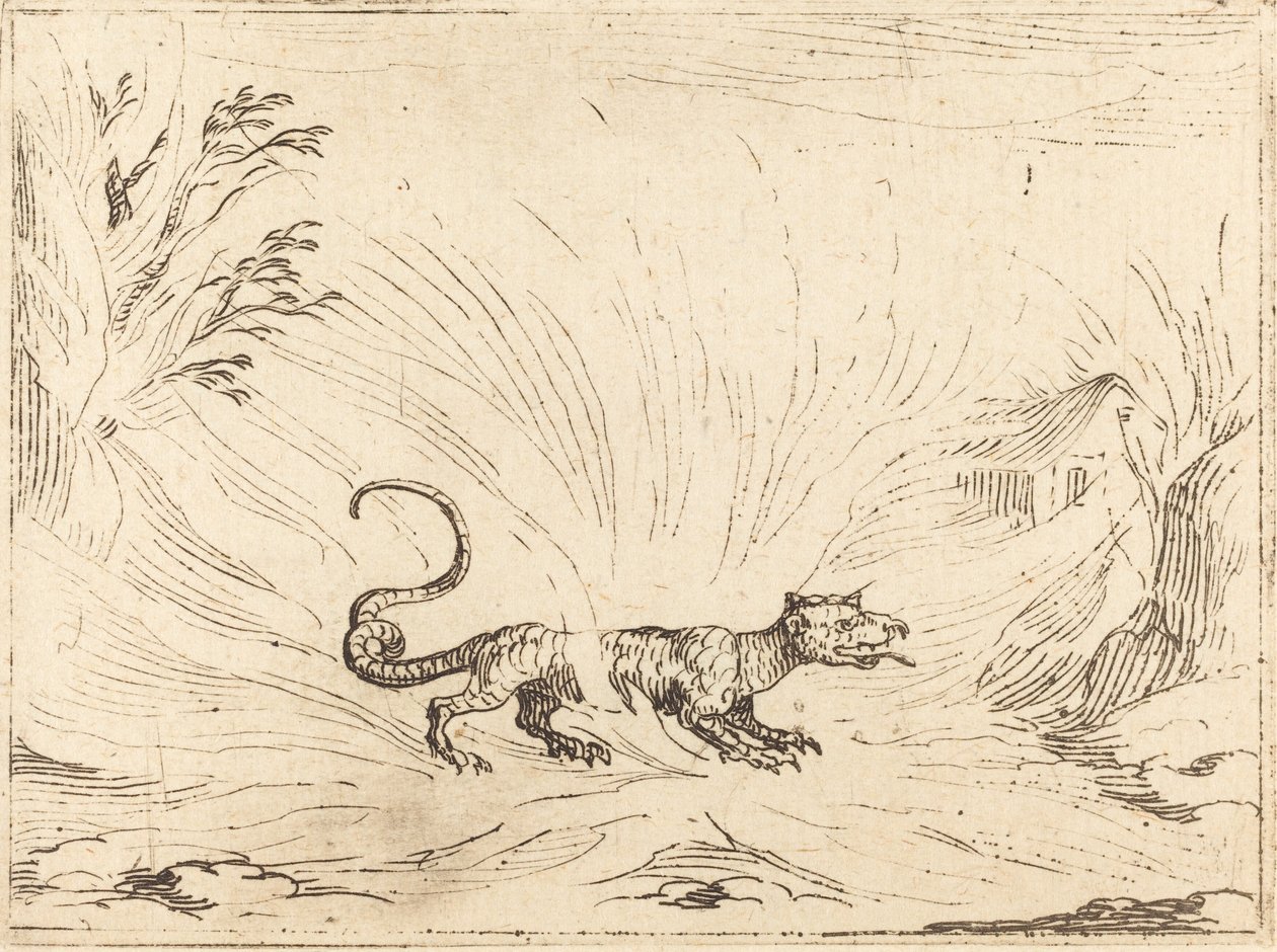 Salamander omgeven door vlammen door Jacques Callot