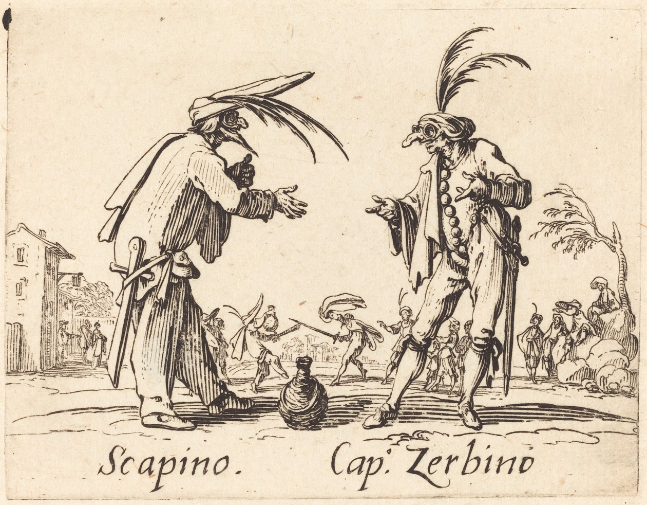 Scapino en Kapitein Zerbino door Jacques Callot