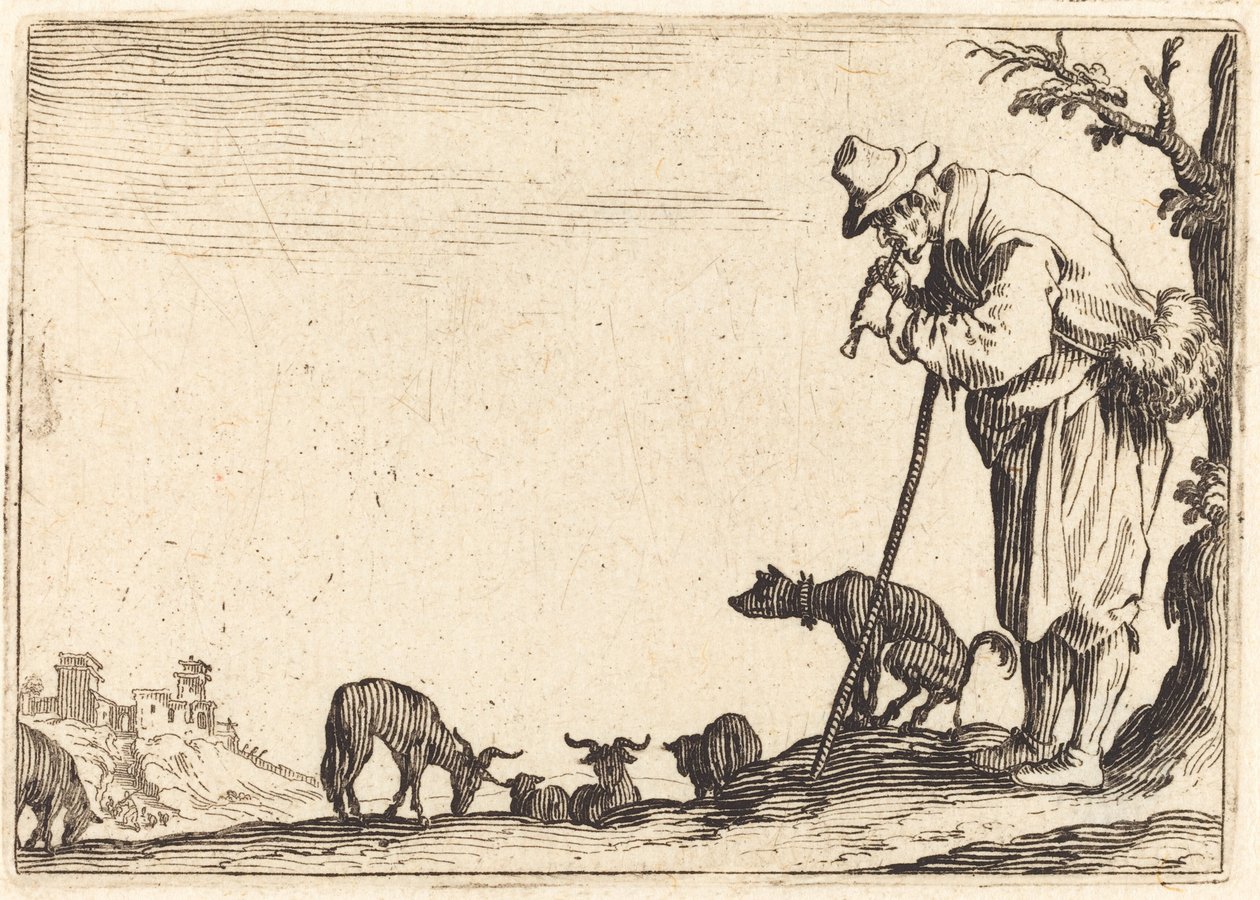 Herder Speelt Fluit door Jacques Callot