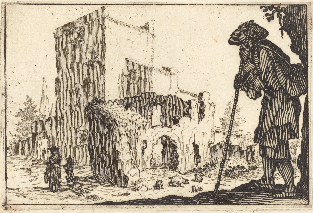 Herder en ruïnes door Jacques Callot