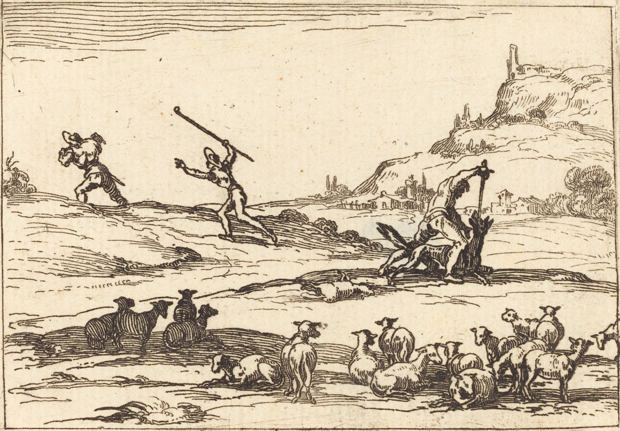 Herders verdedigen hun kuddes door Jacques Callot