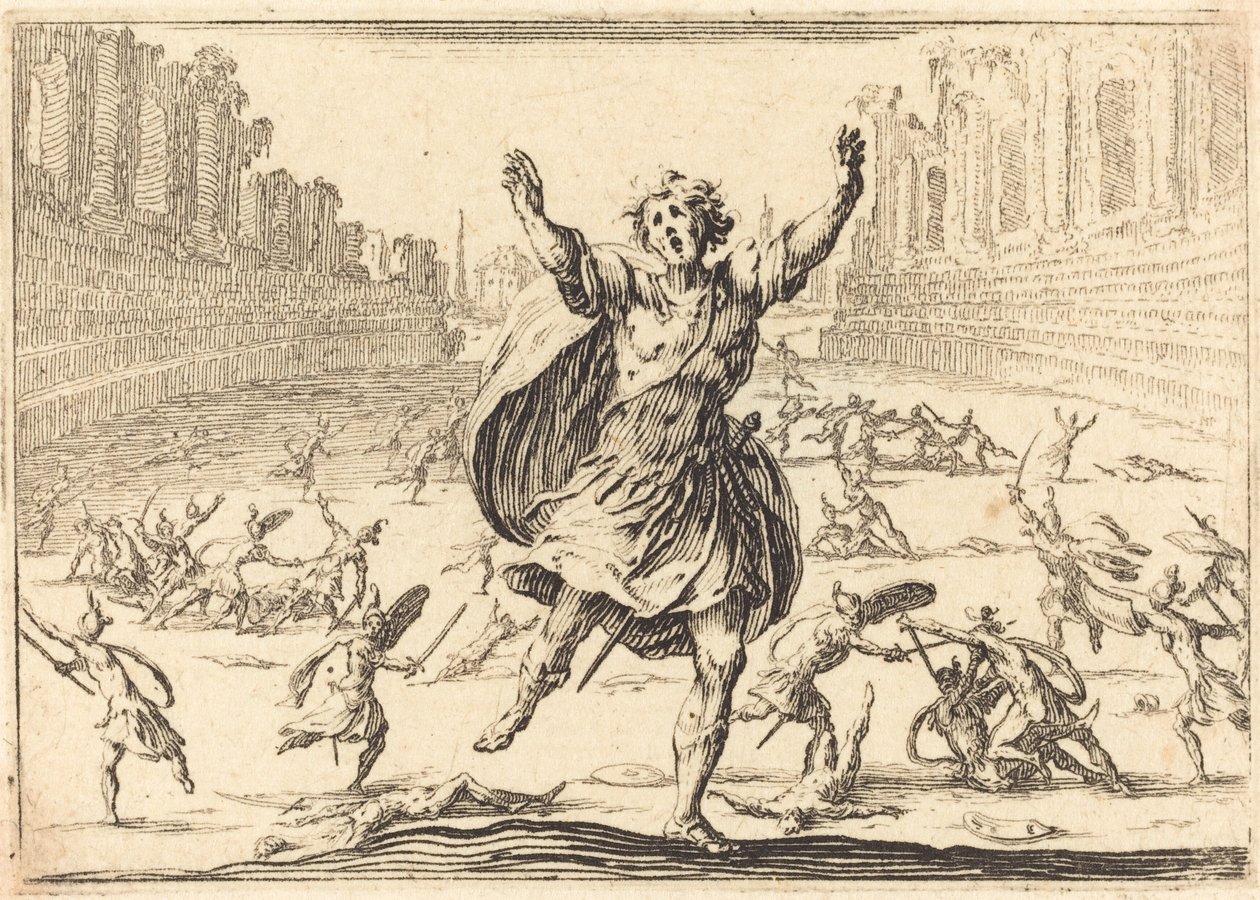 Schermutseling in een Romeins circus door Jacques Callot