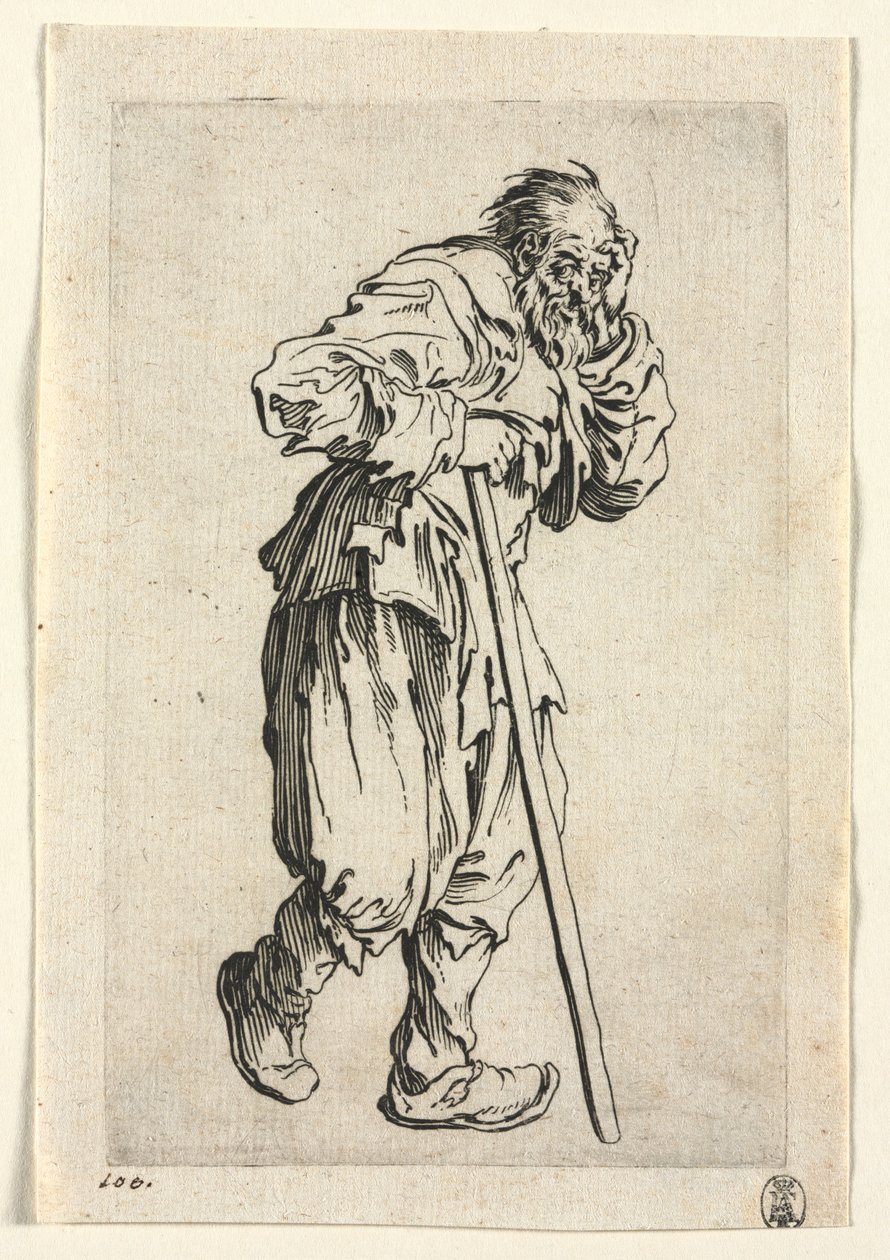 De bedelaars: Bedelaar leunend op een stok door Jacques Callot