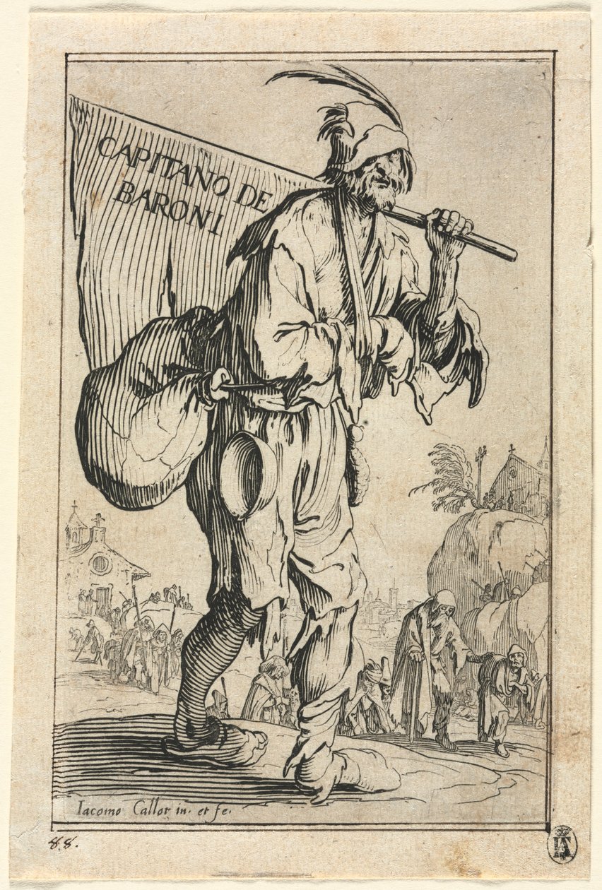 De bedelaars: Frontispice: Kapitein van de Baronnen door Jacques Callot