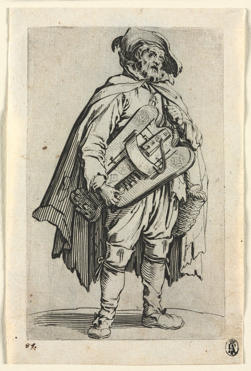 De bedelaars: De draaiorgelspeler door Jacques Callot